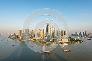 Shanghai skyline panoramic view along Huangpu river in Shanghai,China