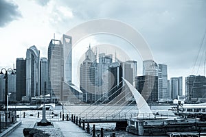 Shanghai skyline with pier