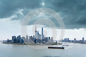 Shanghai skyline and the sky clouded over