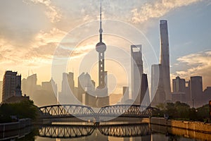 Shanghai skyline at sunrise