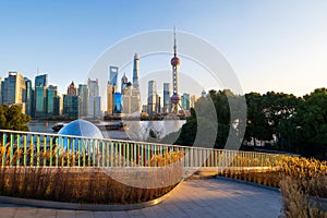 Shanghai sunset at the North Bund with epic skyline