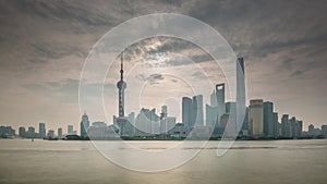 Shanghai sunset river bay traffic cityscape panorama 4k time lapse china