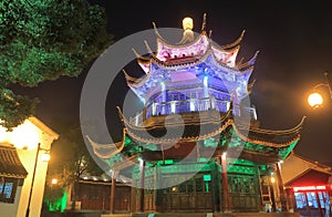 Shangtang historical area and canal night cityscape Suzhou China