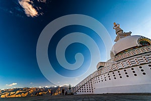 Shanti Stupa also known as Peace Pagoda on hiitop of Chanspa , Leh town,