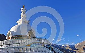 Shanti Stupa a Buddhist white-domed stupa chorten on a hilltop in Chanspa, Leh district, Ladakh