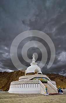Shanti Stupa, Buddhist white-domed stupa  or chorten on a hilltop in Chanspa, Leh district, Ladakh, India