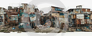 Shantytown with dilapidated metal structures photo