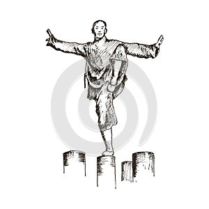 Shaolin Monk Standing in Fighting Pose Vector Illustration