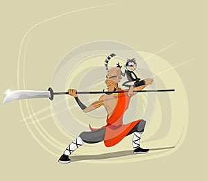 Shaolin warrior monk vector illustration