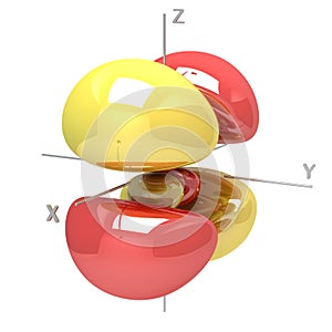 Shape of the 4Dxz M-1 atomic orbital on white background. Available other orbitals