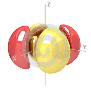 Shape of the 6Dxy M-1 atomic orbital on white background. Available other orbitals