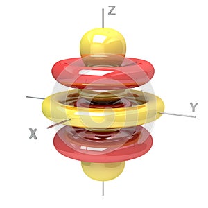 Shape of the 6Gz M-0 atomic orbital on white background. Available other orbitals