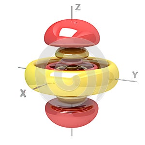 Shape of the 7D M-0 atomic orbital on white background. Available other orbitals