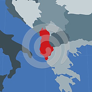 Shape of the Albania in context of neighbour.