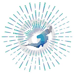 Shape of Bequia, polygonal sunburst.