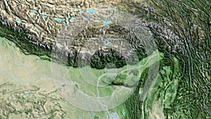Shape of Bhutan. Bevelled. Satellite.