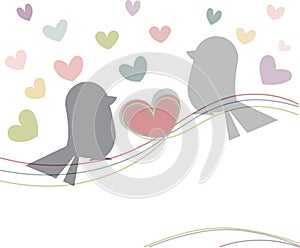 Shape bird and colorful heart pattern on white background