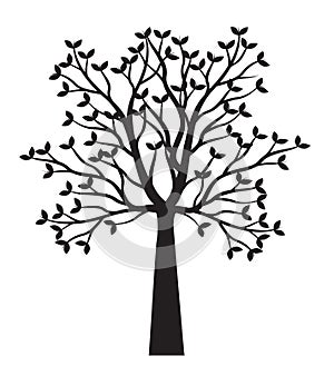 Shape of black Tree with Leaves. Vector outline Illustration