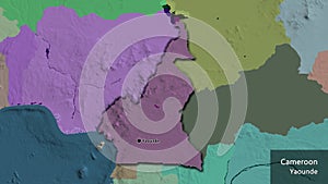 Shape of Cameroun. Bevelled. Administrative. Labels