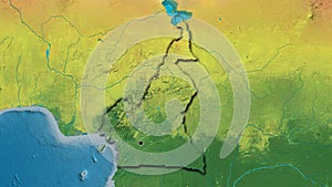 Shape of Cameroun. Bevelled. Topographic.