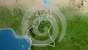 Shape of Cameroun. Glowed. Satellite.