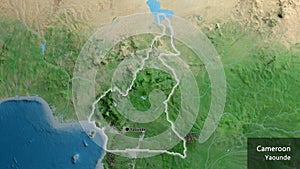 Shape of Cameroun. Glowed. Satellite. Labels