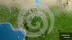 Shape of Cameroun. Outlined. Satellite. Labels