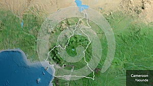 Shape of Cameroun. Outlined. Satellite. Labels