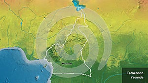 Shape of Cameroun. Outlined. Topographic. Labels