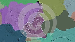 Shape of Cameroun with regional borders. Administrative.