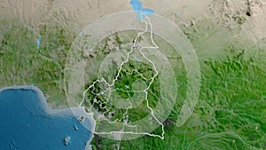 Shape of Cameroun with regional borders. Satellite.