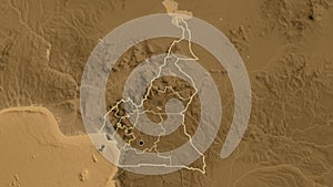 Shape of Cameroun with regional borders. Sepia elevation.