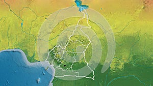 Shape of Cameroun with regional borders. Topographic.