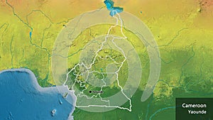 Shape of Cameroun with regional borders. Topographic. Labels