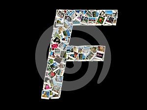 Shape of F letter (latin alphabet )made like travel photo collage