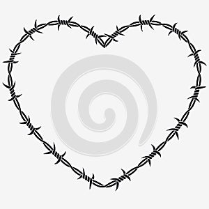 Shape of Heart. Vector Silhouette of Barbed Wire
