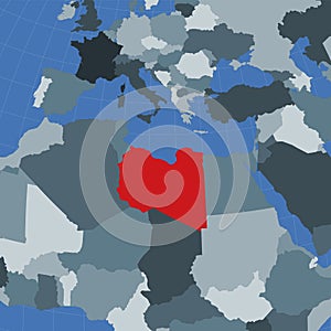 Shape of the Libya in context of neighbour.