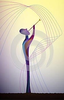 Shape of music, musician in contemporary art, man and music surrealism shapes, abstract