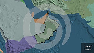 Shape of Oman. Bevelled. Administrative. Labels