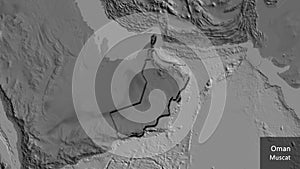 Shape of Oman. Bevelled. Bilevel. Labels