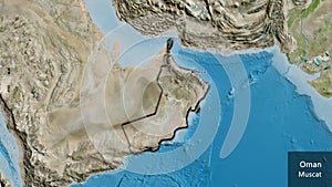 Shape of Oman. Bevelled. Satellite. Labels