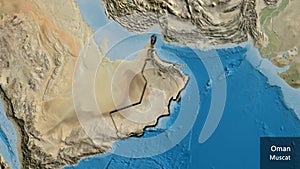 Shape of Oman. Bevelled. Satellite. Labels