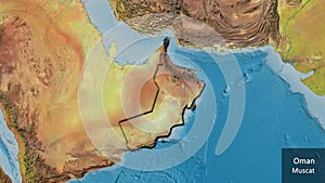 Shape of Oman. Bevelled. Topographic. Labels