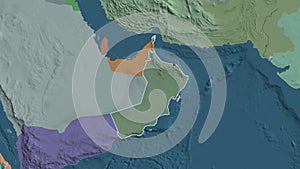 Shape of Oman. Outlined. Administrative.