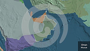 Shape of Oman. Outlined. Administrative. Labels