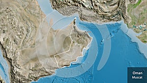Shape of Oman. Outlined. Satellite. Labels