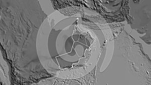 Shape of Oman with regional borders. Bilevel.