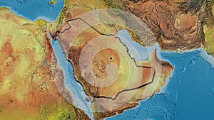 Shape of Saudi Arabia. Bevelled. Topographic.