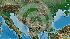 Shape of Serbia. Outlined. Physical.
