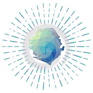 Shape of Sierra Leone, polygonal sunburst.